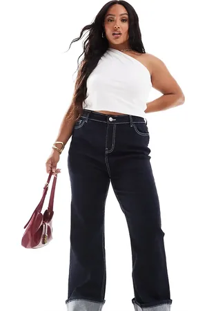 Yours – Jeans in Indigoblau mit weitem Bein und Umschlag