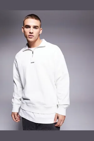 HUGO BOSS – Durty – Sweatshirt in Wollweiß mit kurzem Reißverschluss