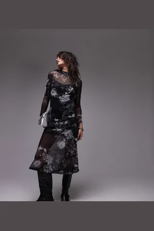 AllSaints – Hanna – Midikleid aus Netzstoff in mit Print, exklusiv bei ASOS