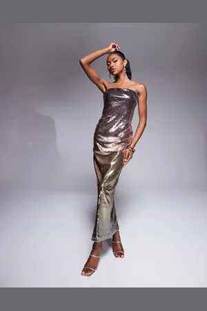 Rare Fashion London – Ärmelloses Pailletten-Maxikleid mit Farbverlauf in Metallic-Optik