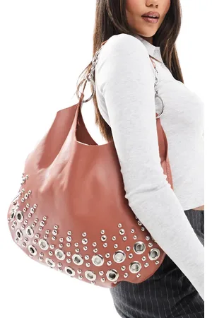 ASOS – Halbrunde Tragetasche aus hochwertigem Leder in Rosé mit Ösendetail