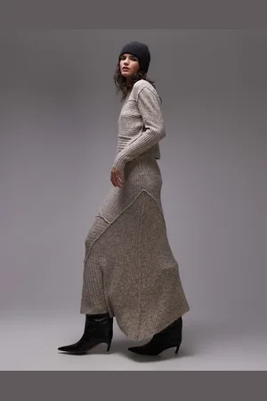 Topshop – Strickrock in Hellbeige mit asymmetrischem Saum, Kombiteil