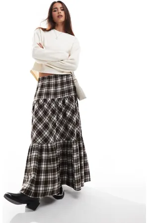 Stradivarius – STR – Karierter Boho-Midirock