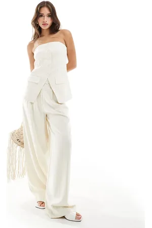 ASOS – Elegante, weit geschnittene Hose in gestreiftem Creme