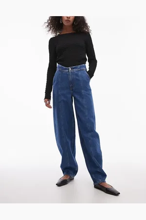 & OTHER STORIES – Jeans in reiner blauer Waschung mit abgerundetem Beinschnitt, Ziernaht vorne und Korsett-Taillennaht