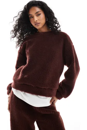ASOS – Oversize-Sweatshirt aus Teddyfell in Schokobraun, Kombiteil