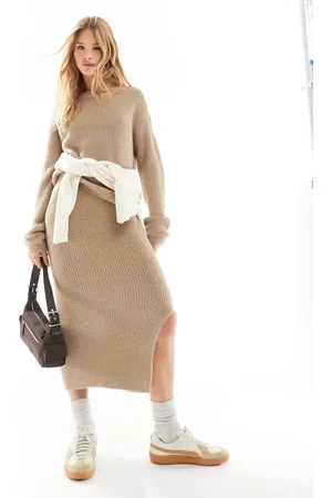 VERO MODA – Flauschiger Midirock in Beige, Kombiteil