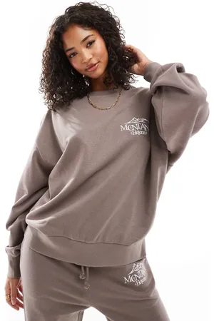ASOS – Oversize-Sweatshirt in Pilzbraun mit aufgestickter „Montana“-Grafik, Kombiteil