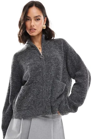JJXX – Strickjacke in meliertem Dunkelgrau mit Reißverschluss