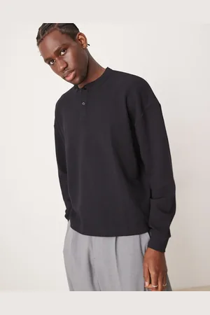 ASOS – Langärmliges, kastiges Oversize-Shirt in mit Henley-Ausschnitt und Waffelstruktur