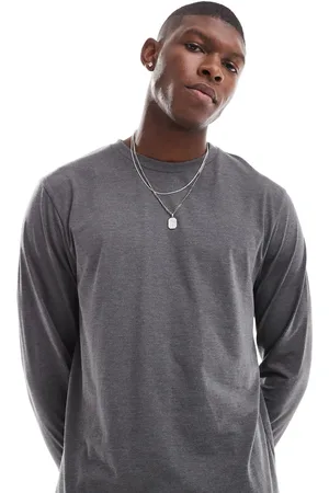 ASOS – Essential – Langärmliges Shirt in anthrazit meliert mit Rundhalsausschnitt
