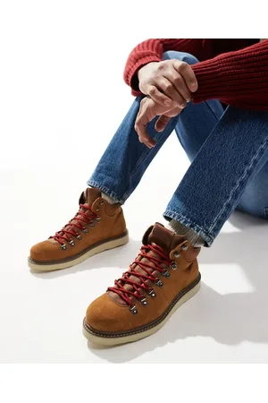 JACK & JONES – Wanderstiefel aus Wildleder in Hellbraun mit dicker Sohle