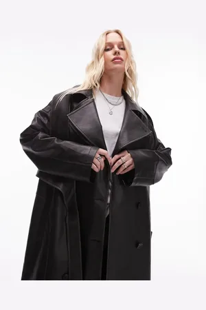 Topshop – Kunstleder-Trenchcoat in mit dekonstruiertem Design