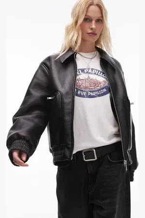 Topshop – Bomberjacke in aus Kunstleder und Lammfellimitat