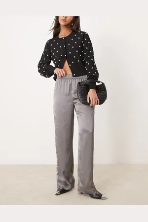 JDY – Graue Hose mit weitem Bein und Metallic-Optik