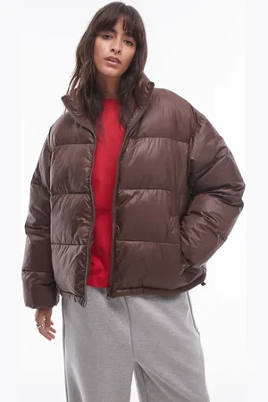 Topshop – Bomber-Pufferjacke in Schokobraun