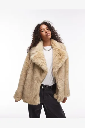 Topshop – Midi-Mantel aus Kunstpelz in Buttermilch