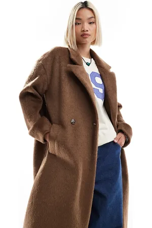 Native Youth – Zweireihiger Blazer-Mantel in Pilzbraun mit Oversize-Schnitt