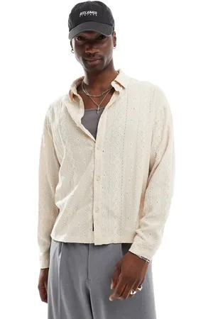 Native Youth – Gestreiftes Hemd in Cremeweiß mit Jacquard-Rautenmuster