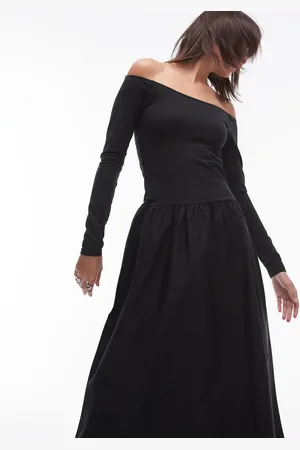 MANGO – Midikleid in mit Carmen-Ausschnitt und tief sitzender Taille