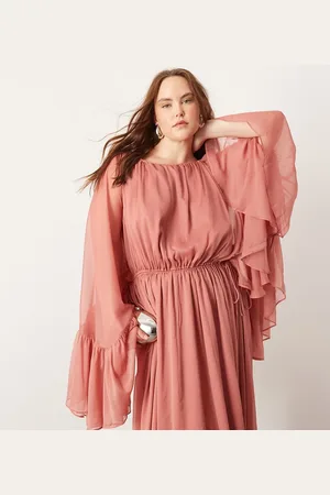 ASOS Curve – Chiffon-Maxikleid in Dämmerungsrosa mit auffälligen Ärmeln und gerüschter Rückseite