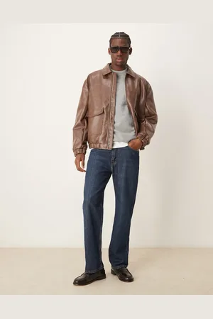 ASOS – Harrington-Jacke aus Kunstleder in Used- mit Oversize-Schnitt