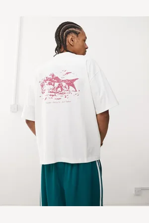 Prohibited – Kastiges T-Shirt in Cremeweiß mit farblich abgesetztem Hunde-Motiv