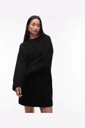 Topshop – Flauschiges, geripptes Oversize-Minikleid aus Strick in mit Rundhalsausschnitt