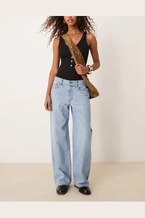 Abercrombie & Fitch – Ultraweite Jeans in Mittelblau mit niedrigem Bund