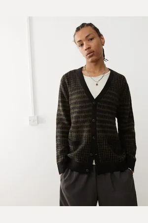 Vans – Strickjacke mit Hahnentrittmuster in Schwarz und Braun