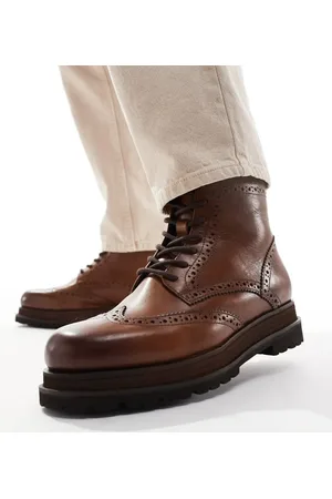 ASOS – Schnürstiefel aus hellbraunem Leder mit Doppelstocksohle