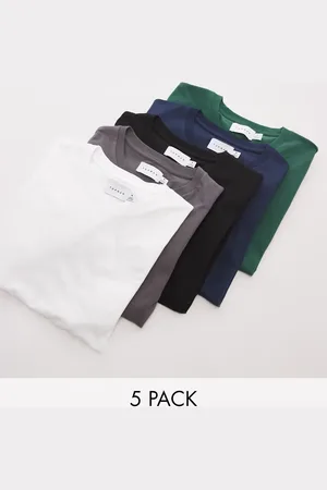 Topman – 5er-Pack T-Shirts in Schwarz, Weiß, Marineblau, Anthrazit und Grün in regulärer Passform