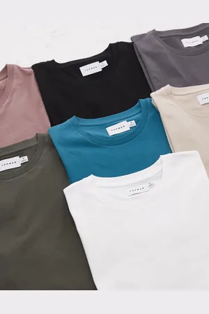 Topman – 7er-Pack T-Shirts in Schwarz, Weiß, Steinbeige, Nerzrosa, Grau, Khaki und Blaugrün in regulärer Passform