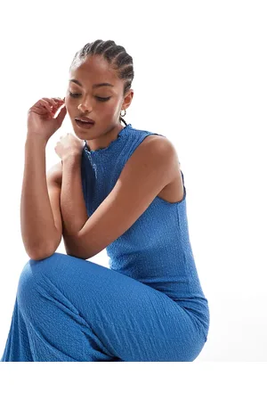 VERO MODA – Ärmelloses, strukturiertes Maxikleid in Blau
