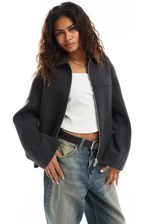 Weekday – Ari – Jacke aus Wollmix in meliertem Dunkelgrau
