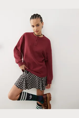 Reclaimed – Langärmliges Oberteil in Burgunderrot mit Waffelstruktur und Henley-Design