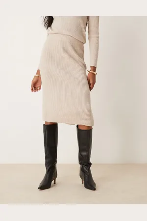 JDY – Gerippter Midirock in Beige, Kombiteil
