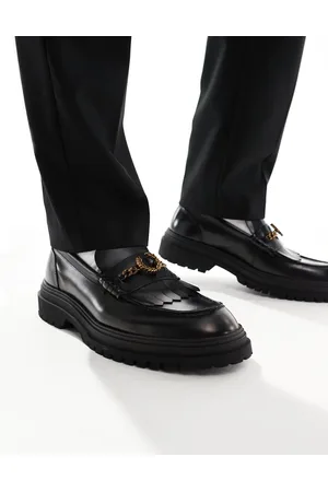Fred Perry – Unisex-Loafer aus schwarzem Leder mit Kettendetail