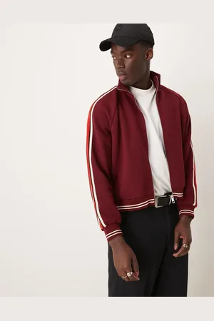 ASOS – Oversize-Trainingsjacke in Burgunderrot mit Streifenverzierung