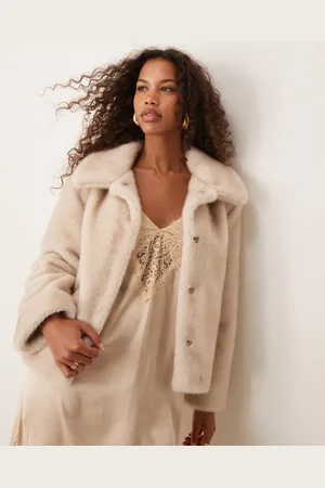 Abercrombie & Fitch – Jacke aus Kunstpelz in Beige mit Kragen