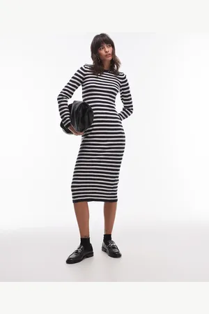 MANGO – Gestreiftes Midi-Strickkleid in