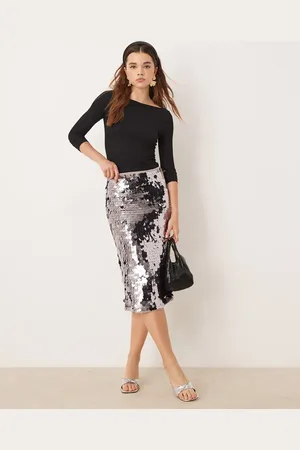 Abercrombie & Fitch – Hoch taillierter Midi-Säulenrock mit Pailletten in