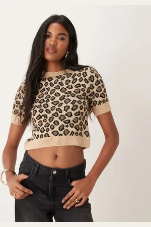 MANGO – Kurzärmliger Pullover in mit Leopardenmuster