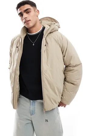 JACK & JONES – Pufferjacke in Beige mit Kapuze und Tech-Details