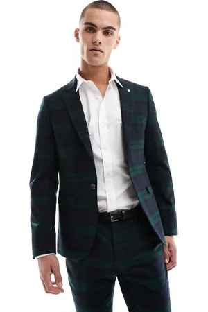 Twisted Tailor – Anzugjacke in Grün und Marineblau kariert, Kombiteil