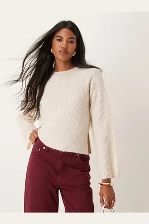 JDY – Strickpullover in Steinbeige mit weiten Ärmeln