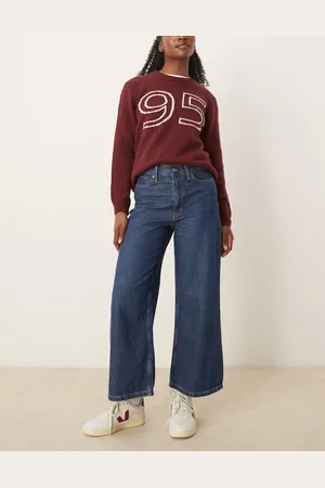 Abercrombie & Fitch – Kurz und weit geschnittene Jeans in blauer Waschung mit hohem Bund