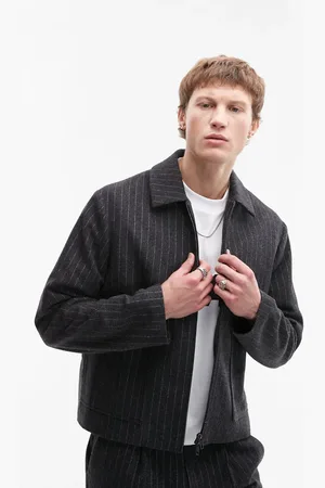 Topman – Hochwertige Harrington-Jacke aus Wollmix in Anthrazit mit Nadelstreifen