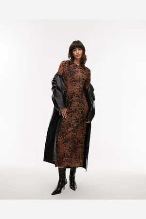 Topshop – Midaxi-Kleid in mit Rehkitz-Print und Knitterstruktur