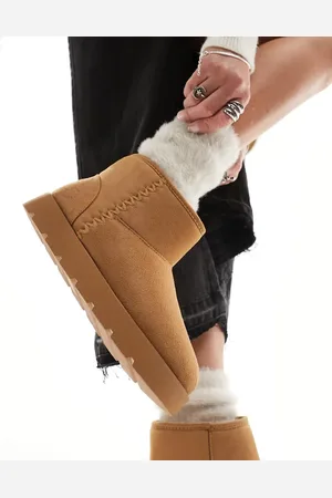 Pull&Bear – Kuschelige Plateau-Stiefelette in Kastanienbraun
